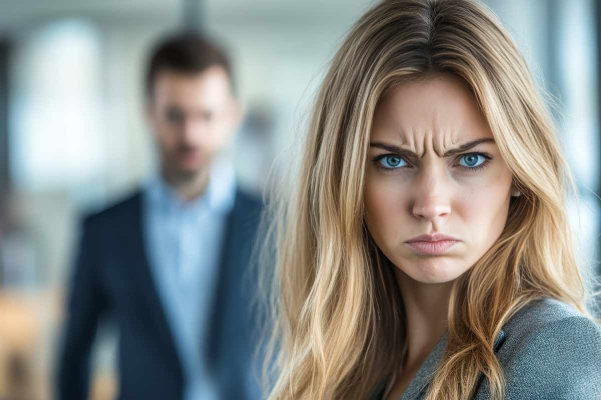 Sich nicht ärgern lassen, Symbolbild: Frau blickt verärgert, mit gerunzelter Stirn